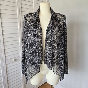 Enfocus Sheer Floral‎ Cardigan Drape Top Women's L Vintage Boho Resort Cover-Up
